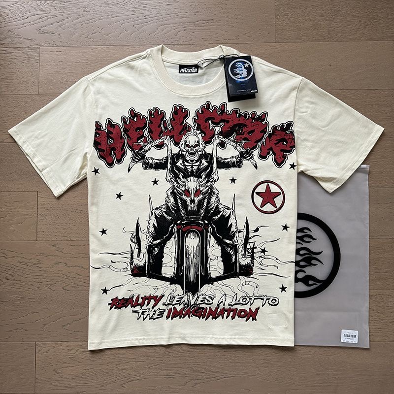 Hellstar Skull Motorcyclist Tee Beige Color
