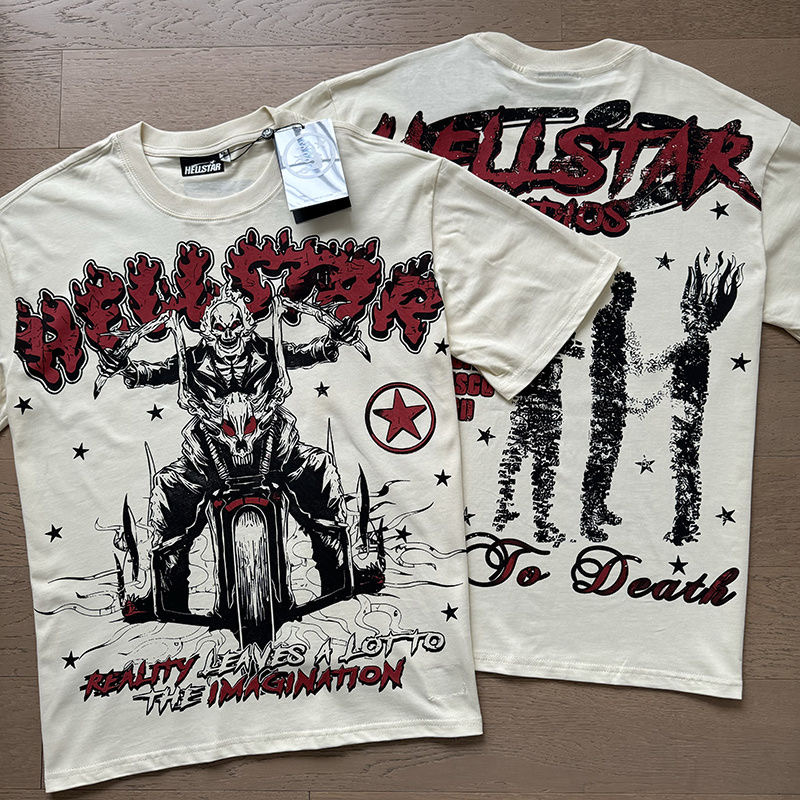 Hellstar Skull Motorcyclist Tee Beige Color