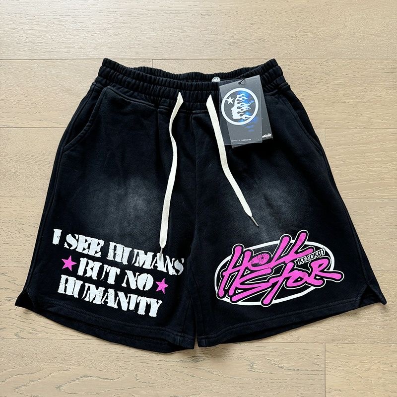 Hellstar Pink Logo Shorts Black Color