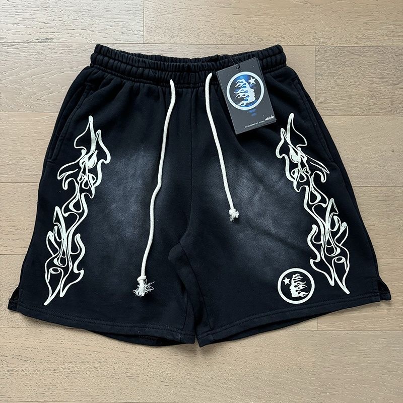 Hellstar Flame Circle Logo Shorts Black