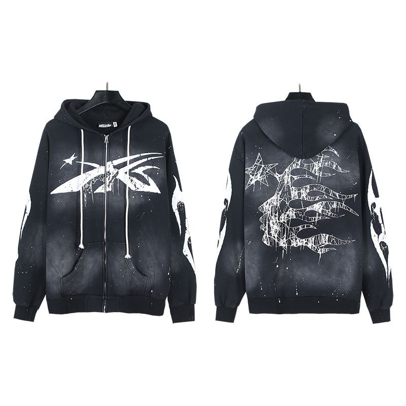 Hellstar White Rope Big Logo Zipper Hoodie Black