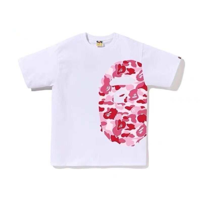 Bape black and white pink camouflage print tees