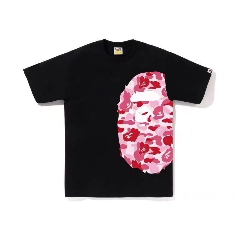 Bape black and white pink camouflage print tees