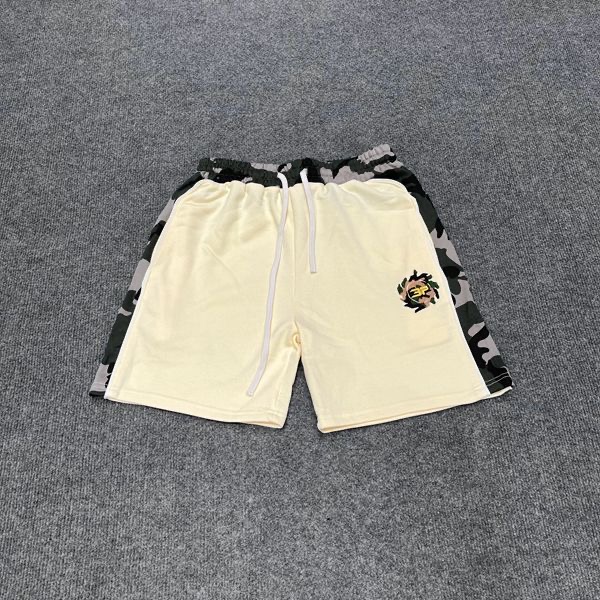 Broken planet embroidered logo camo shorts