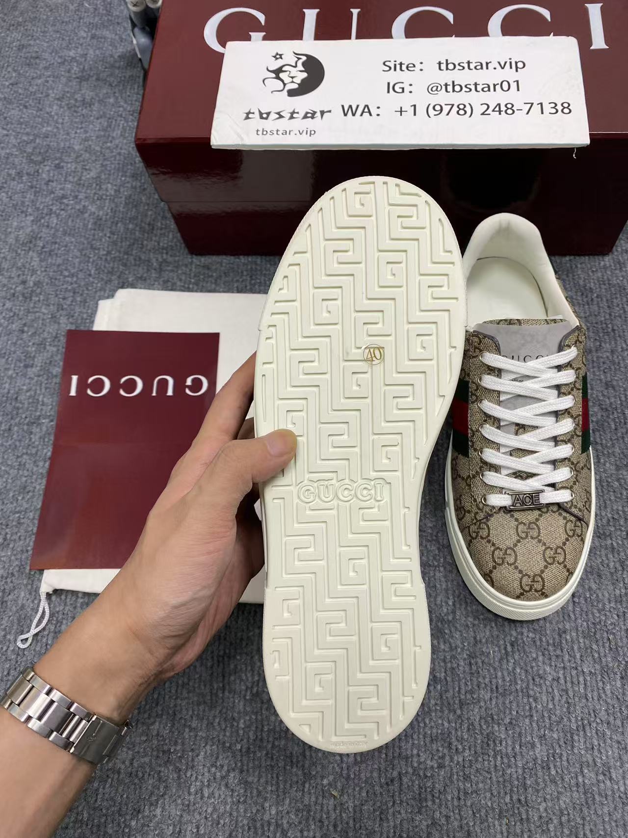 1:1 Best Quality Gucci ACE Full logo Shoes Brown