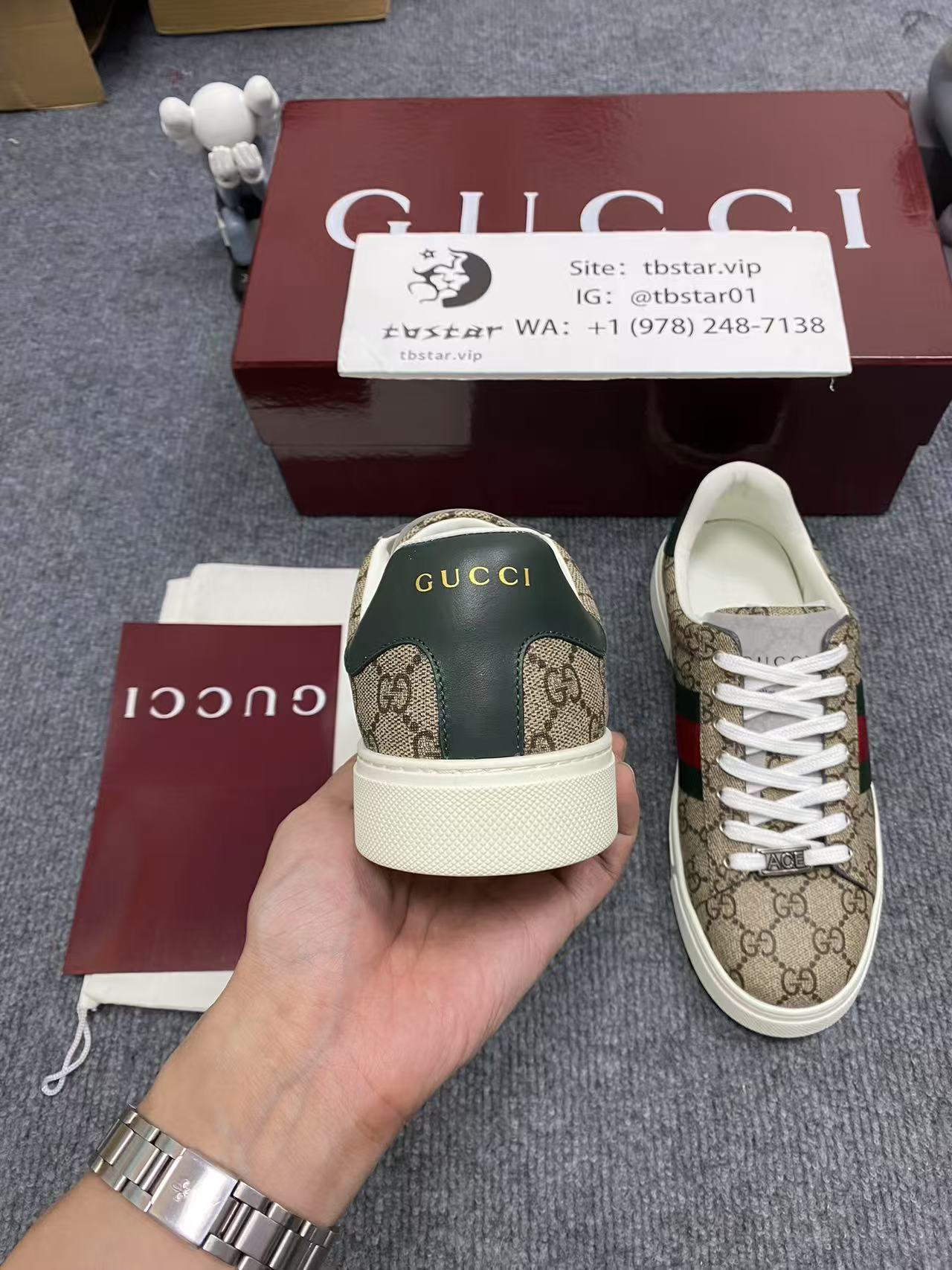 1:1 Best Quality Gucci ACE Full logo Shoes Brown