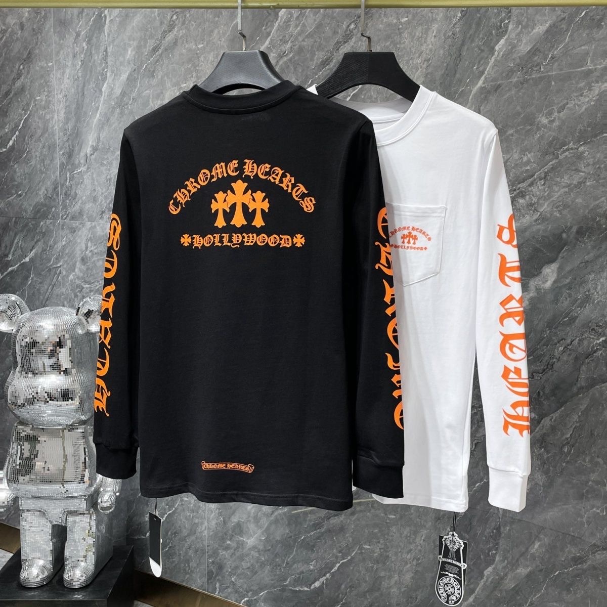 Chrome heart black and white orange logo long sleeves