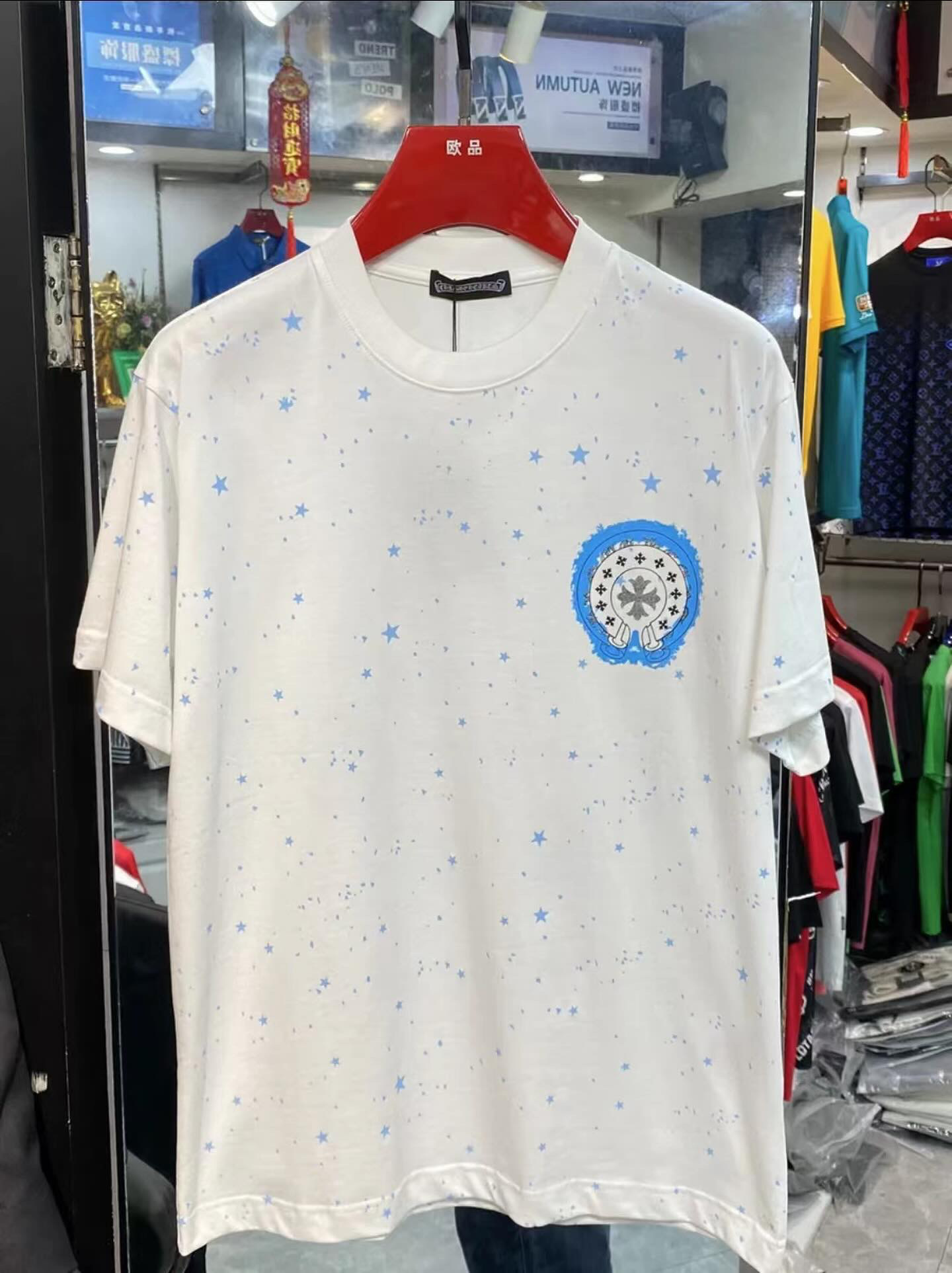 Chrome hearts black and white blue logo full blue star tees