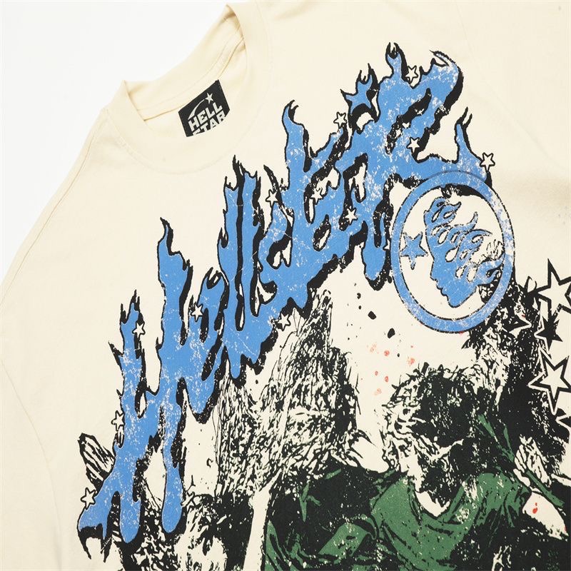 Hellstar cream and blue logo tee