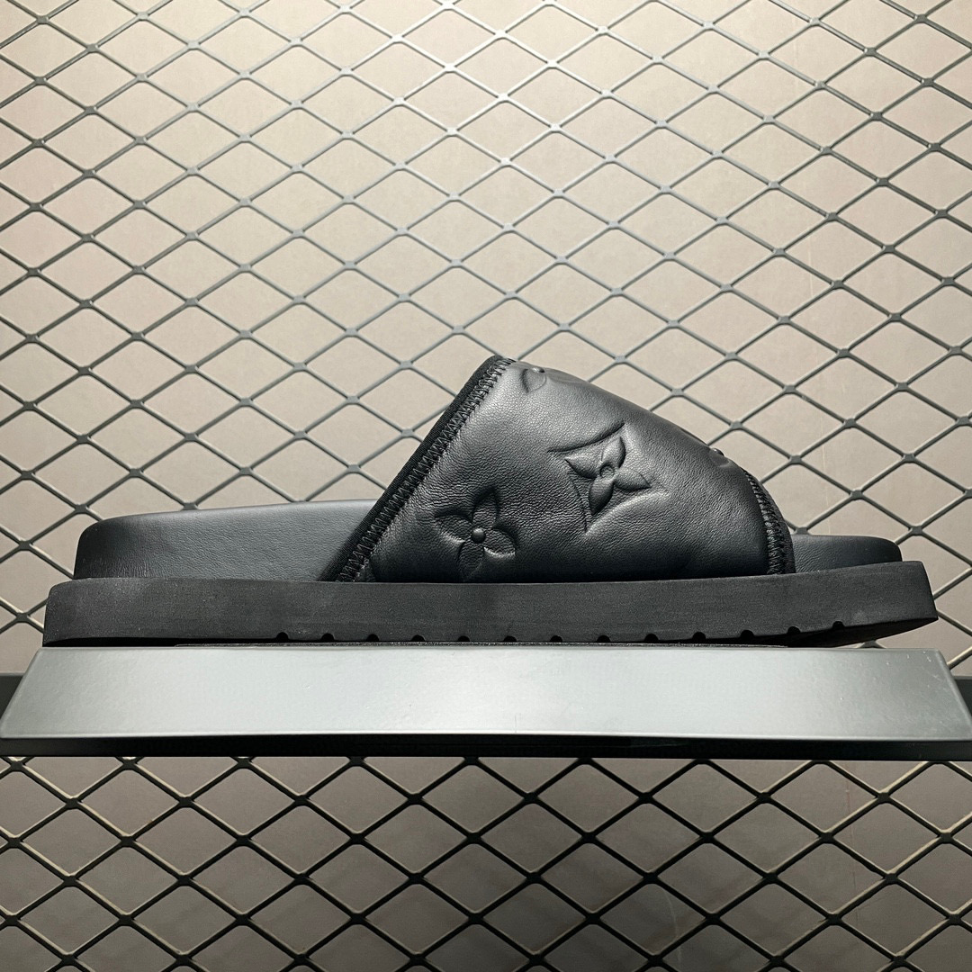 LV Oasis Miami Damier Embossing Logo Slide Black