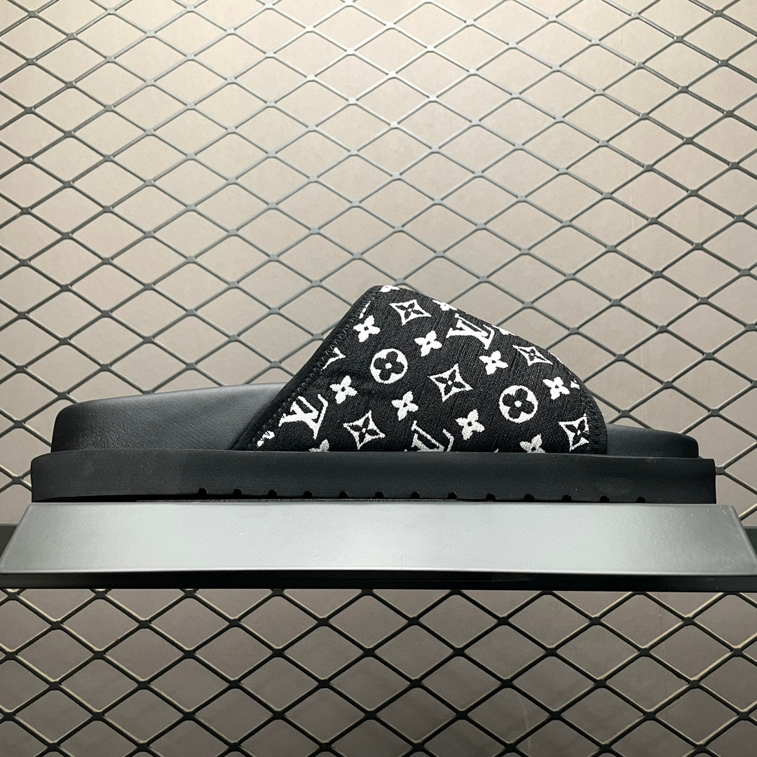 LV Oasis Miami Damier fabric Logo Slide Black