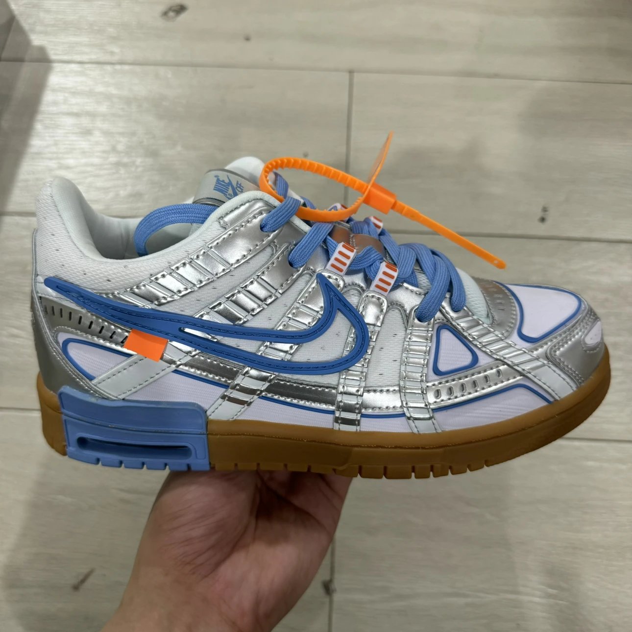 off white & Rubber Dunk Air sneaker Silver Blue