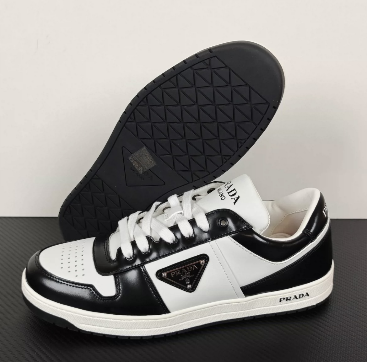 Prada Classic Matel Logo Sneaker Panda Color