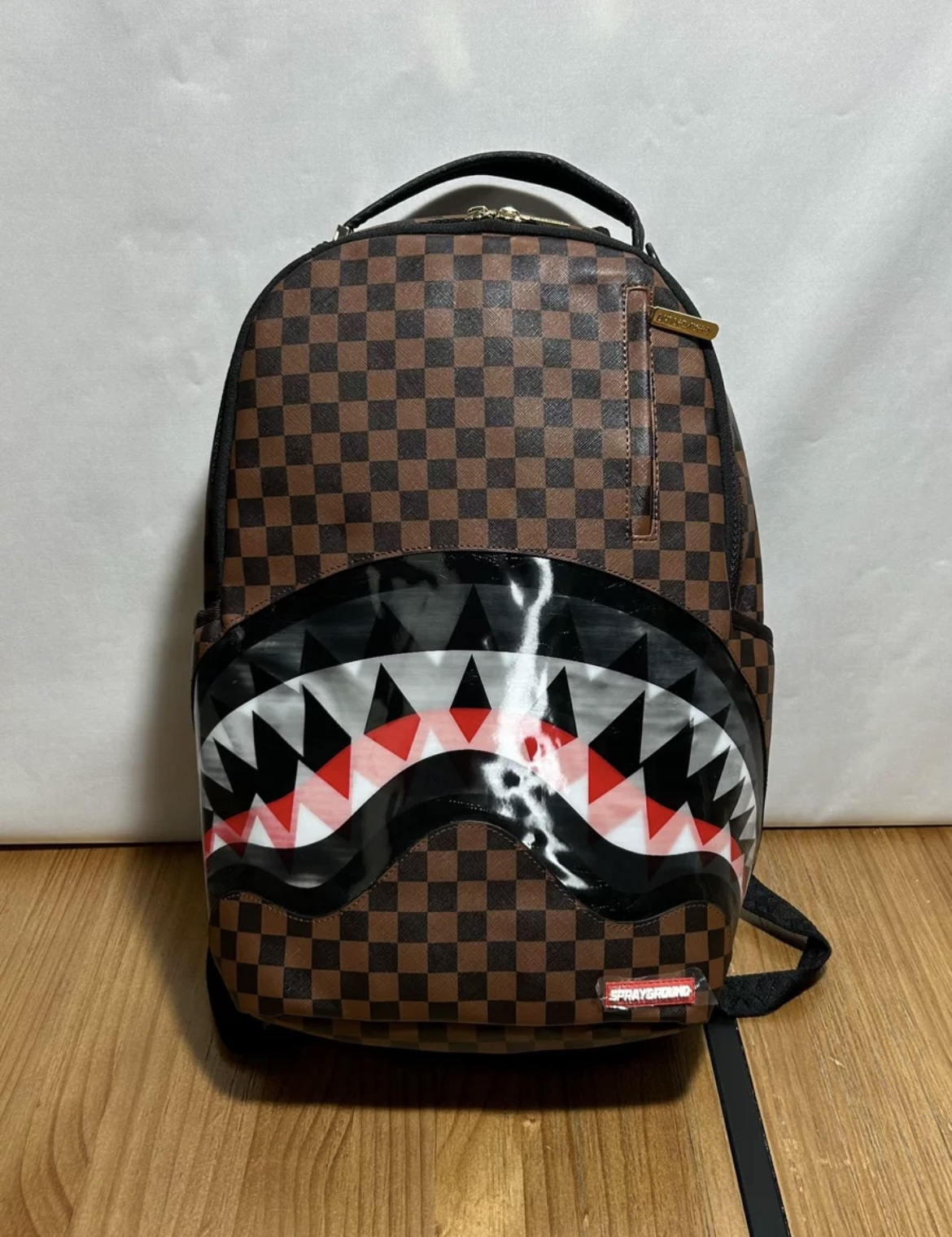 Sprayground & Bape Backpack Checker Borwn
