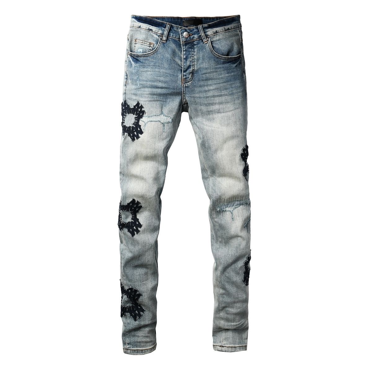 No. 8936 Amiri Flower Logo Jeans Blue