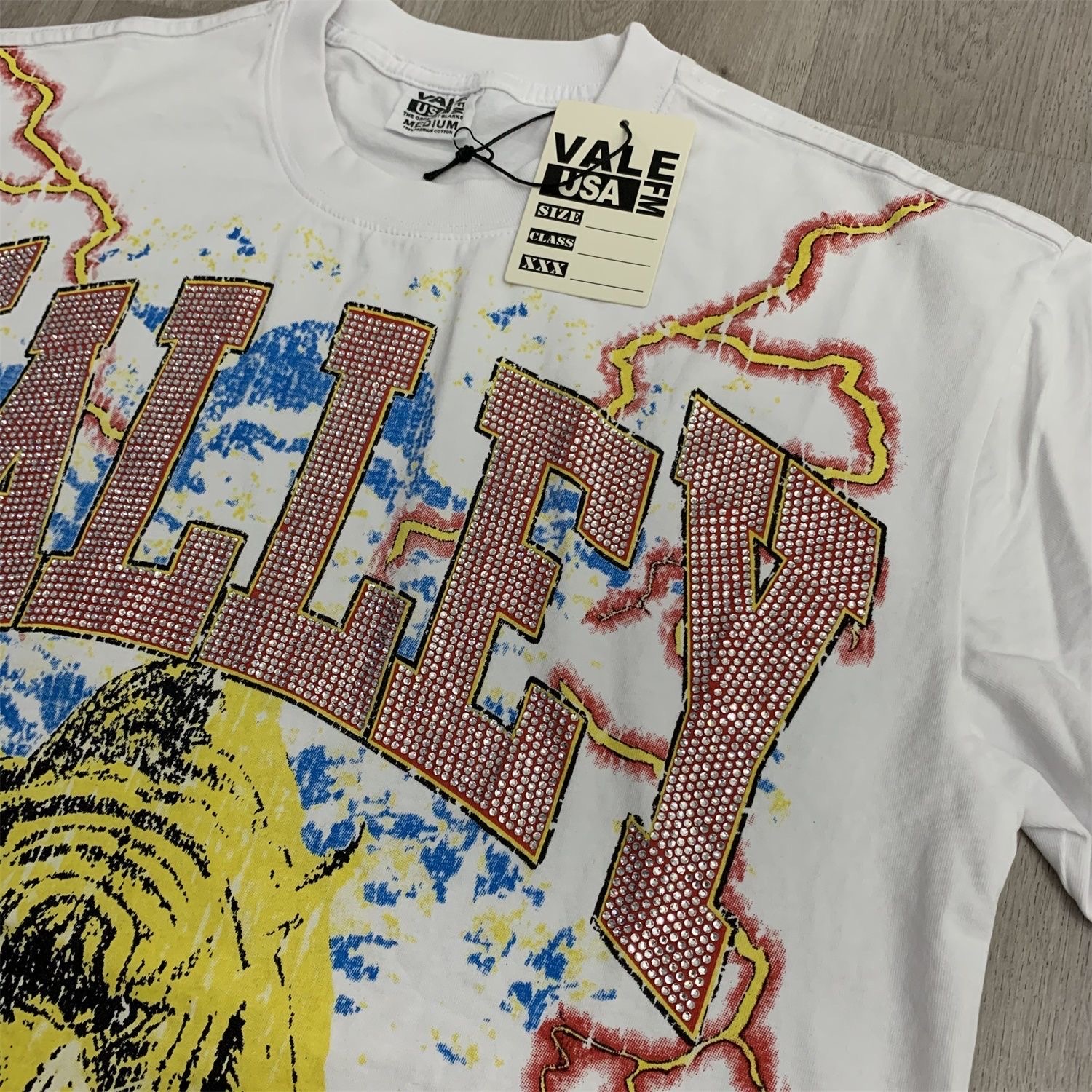 Vale retro rhinestone letter tiger pure cotton tee