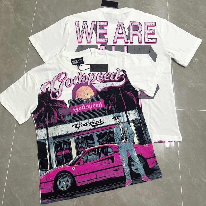Godspeed Pink Car Print Tee White Color