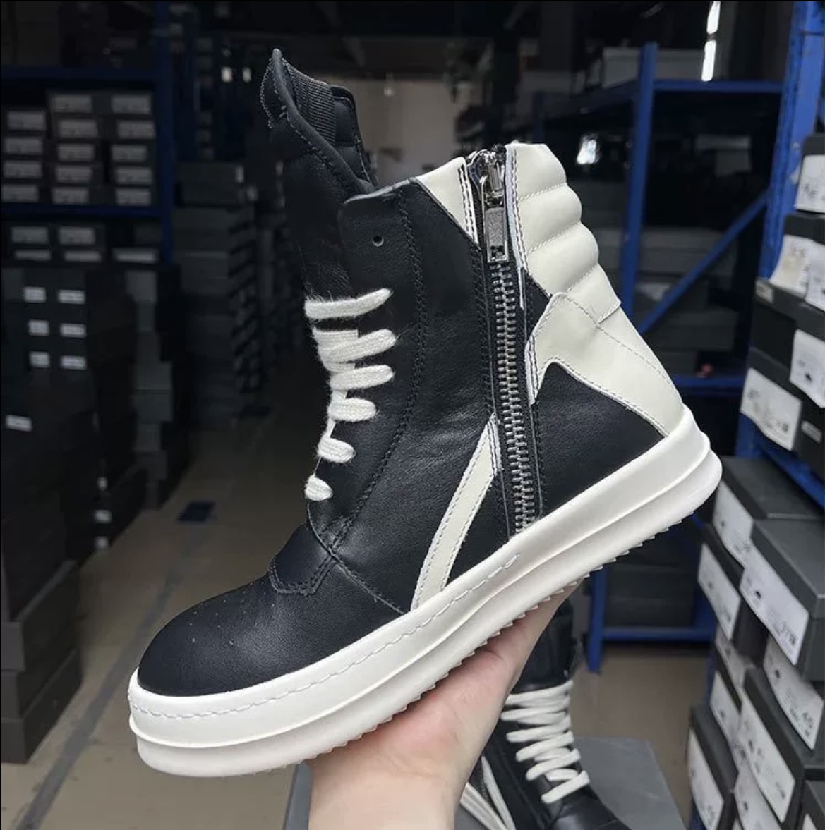 Rick Owens Milk White & Black Top Sneaker