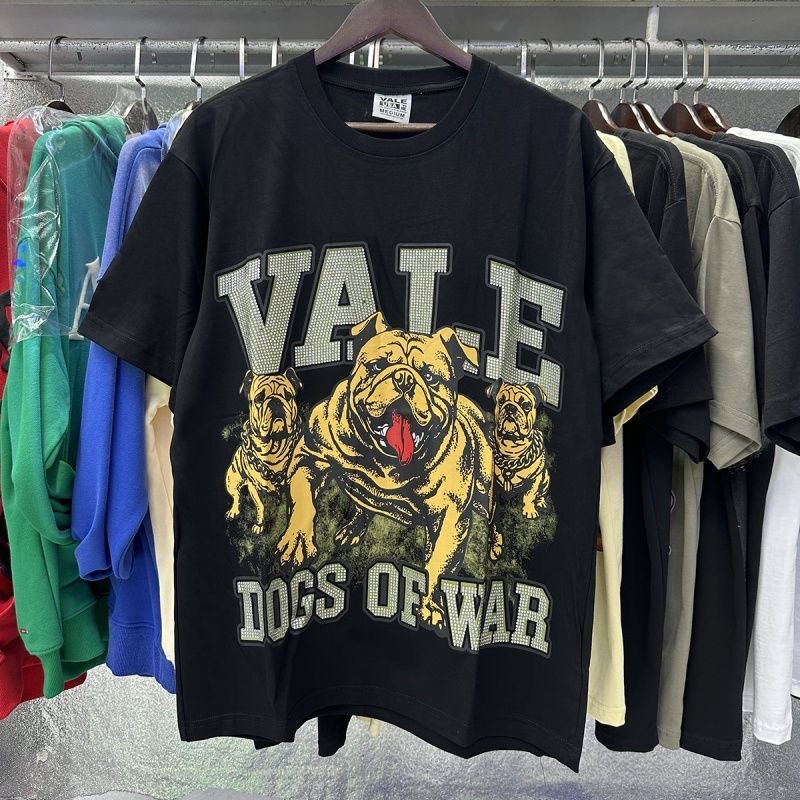 American Trend Vale Bulldog Print Beaded Letter Summer New Style Men's and Women's Couple Loose Casual Short-Sleeved T-shirt