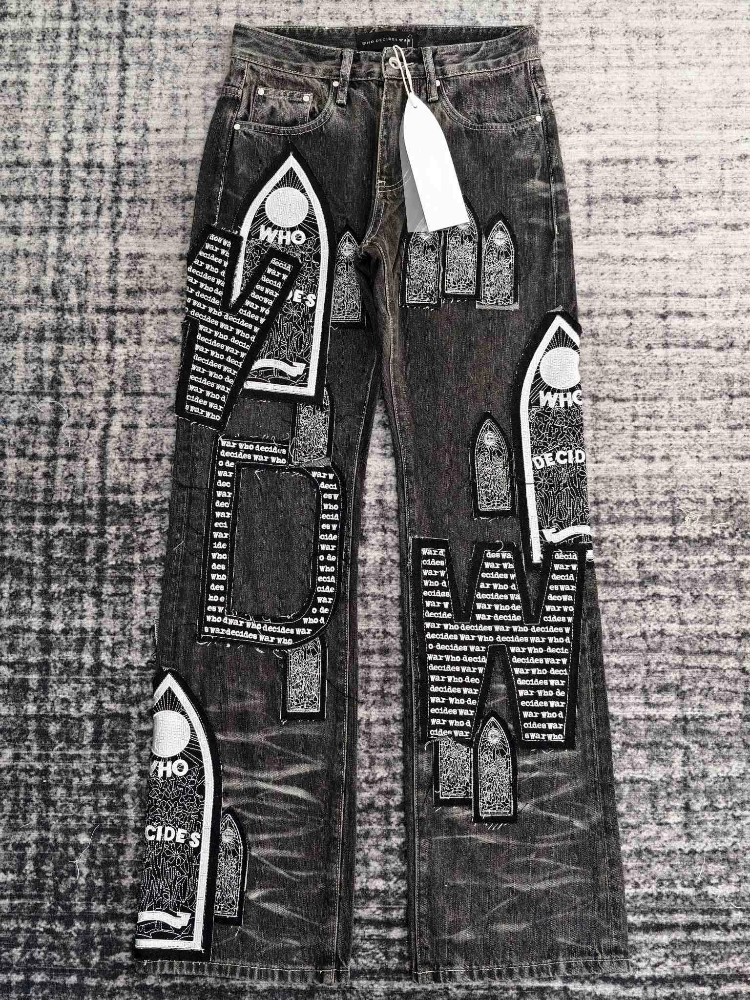 WHO DECIDES WAR JEANS Men's slim-fit embroidered straight-leg jeans with a trendy American style.