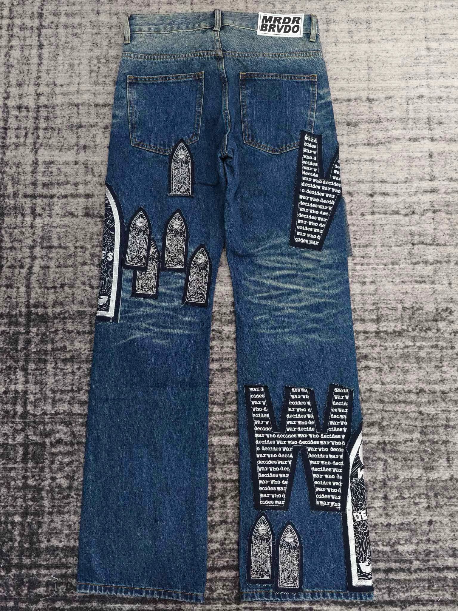 WHO DECIDES WAR JEANS Men's slim-fit embroidered straight-leg jeans with a trendy American style.