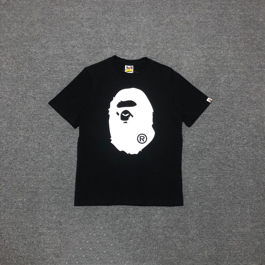 Japanese-style streetwear minimalist classic black and white ape head print men's and women's matching short-sleeved T-shirt
