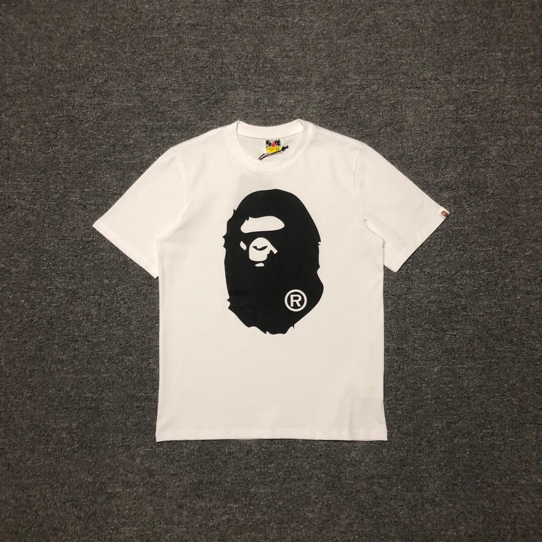 Japanese-style streetwear minimalist classic black and white ape head print men's and women's matching short-sleeved T-shirt