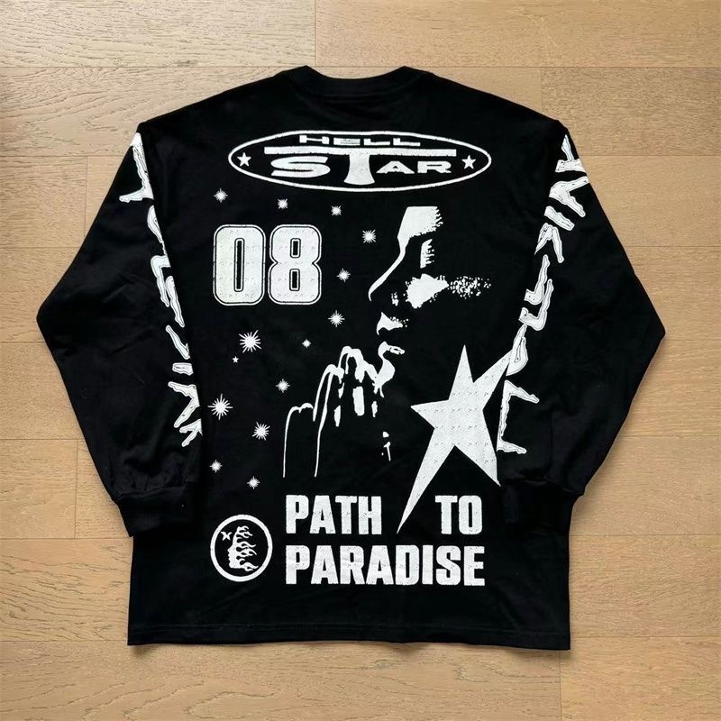 HellStar American Street Retro Print High Street Pure Cotton Loose Fit Long Sleeve T-shirt for Men and Women