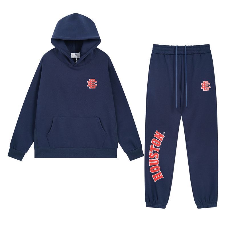 Eric Emanuel letter print fleece-lined hooded sweatshirt and casual long pants set, perfect for an ins look.