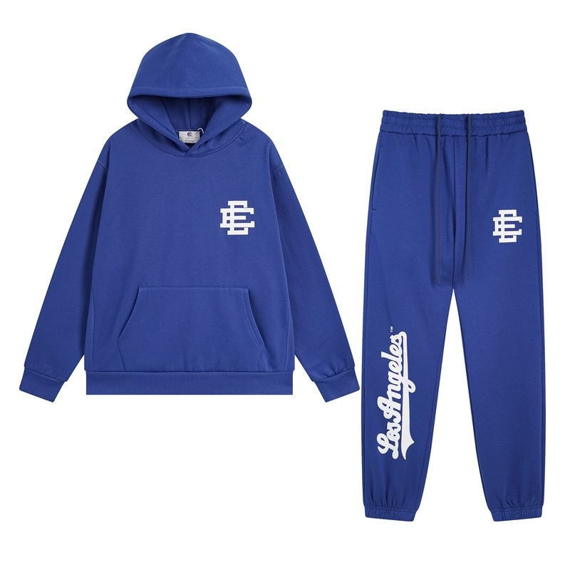 Eric Emanuel letter print fleece-lined hooded sweatshirt and casual long pants set, perfect for an ins look.
