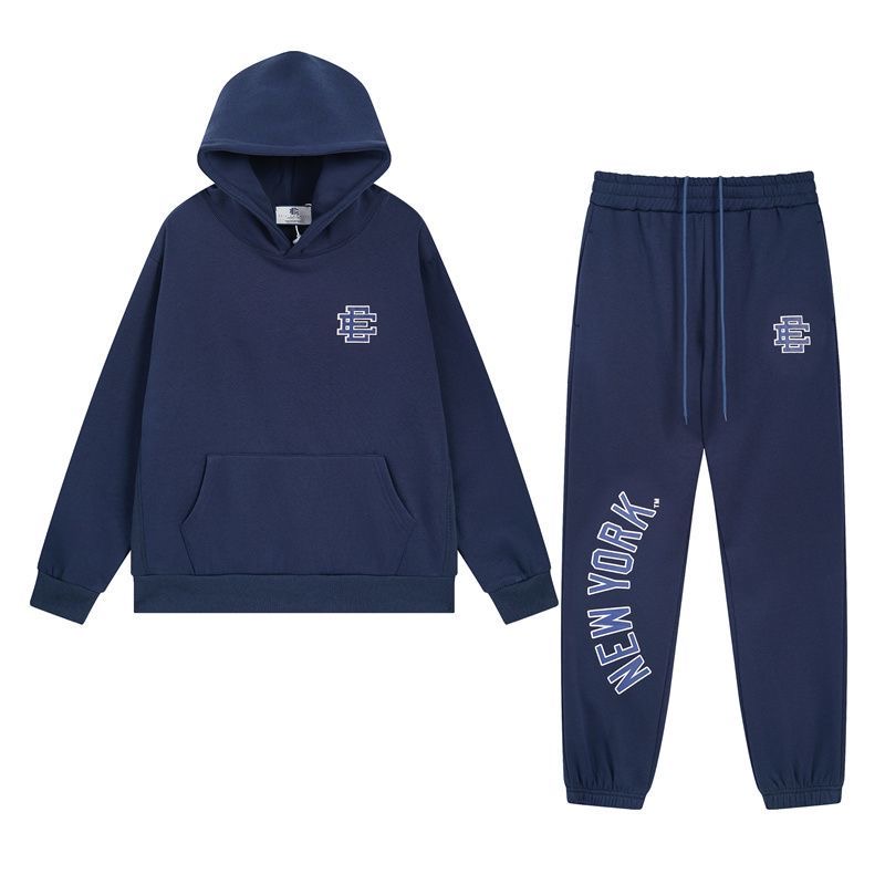 Eric Emanuel letter print fleece-lined hooded sweatshirt and casual long pants set, perfect for an ins look.