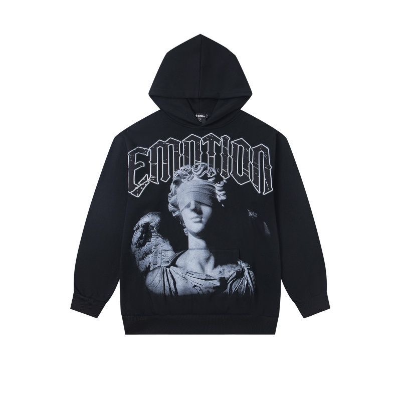 MIXED EMOTION by Meichao, Masked Angel Print Fleece Hoodie, Loose and Casual