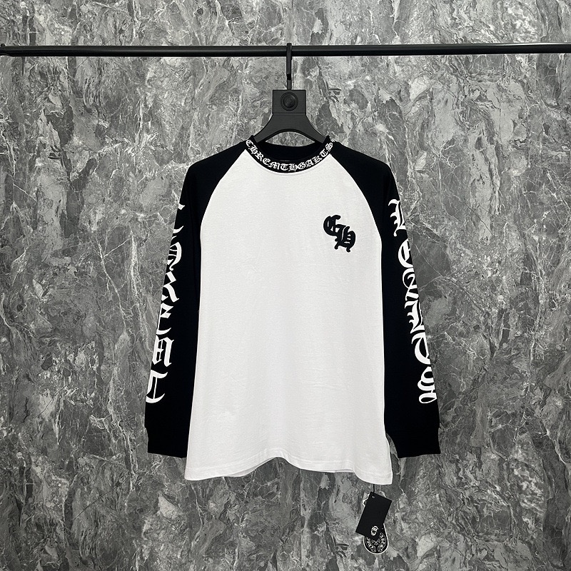 Early spring new style Chromeheart cross-shaped large horseshoe color-blocked Sanskrit casual T-shirt