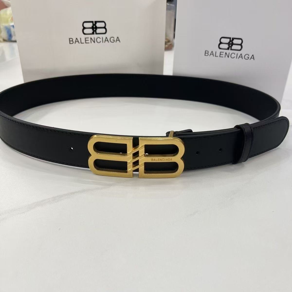 New Balenciaga men's smooth buckle waist belt with top layer genuine leather