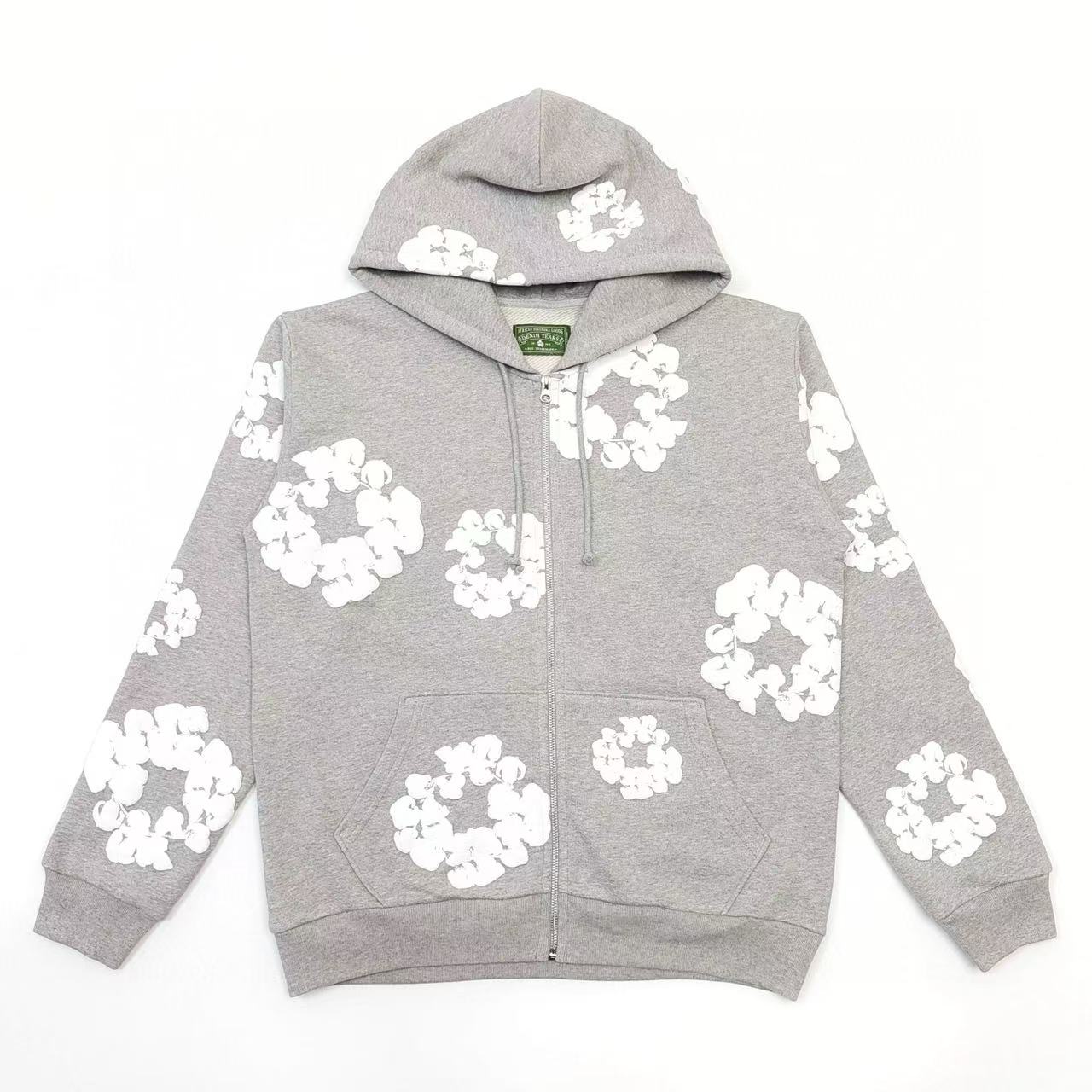 1:1 best quality denim tears zipper hoodie grey color