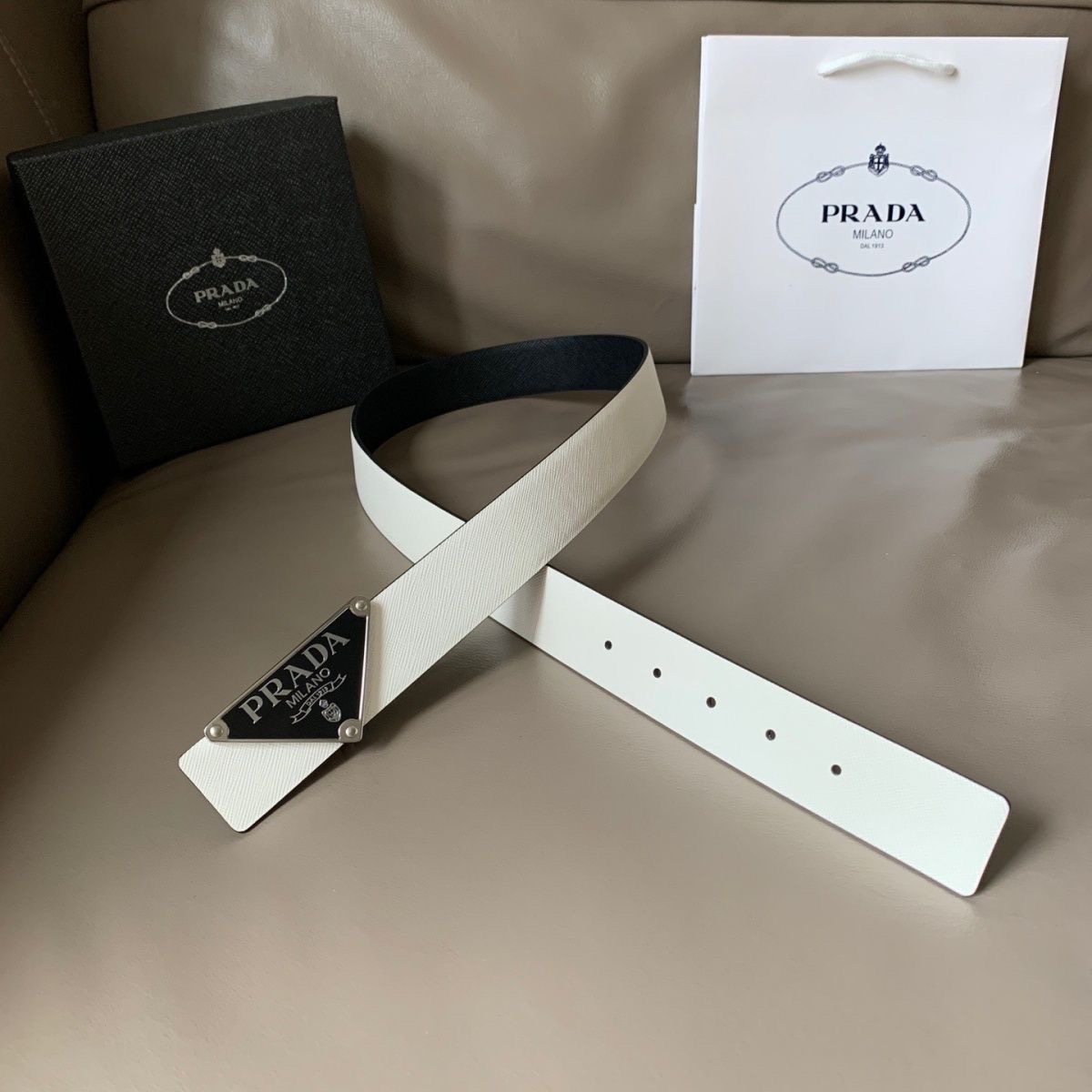 Prada classic triangle-buckled cowhide belt
