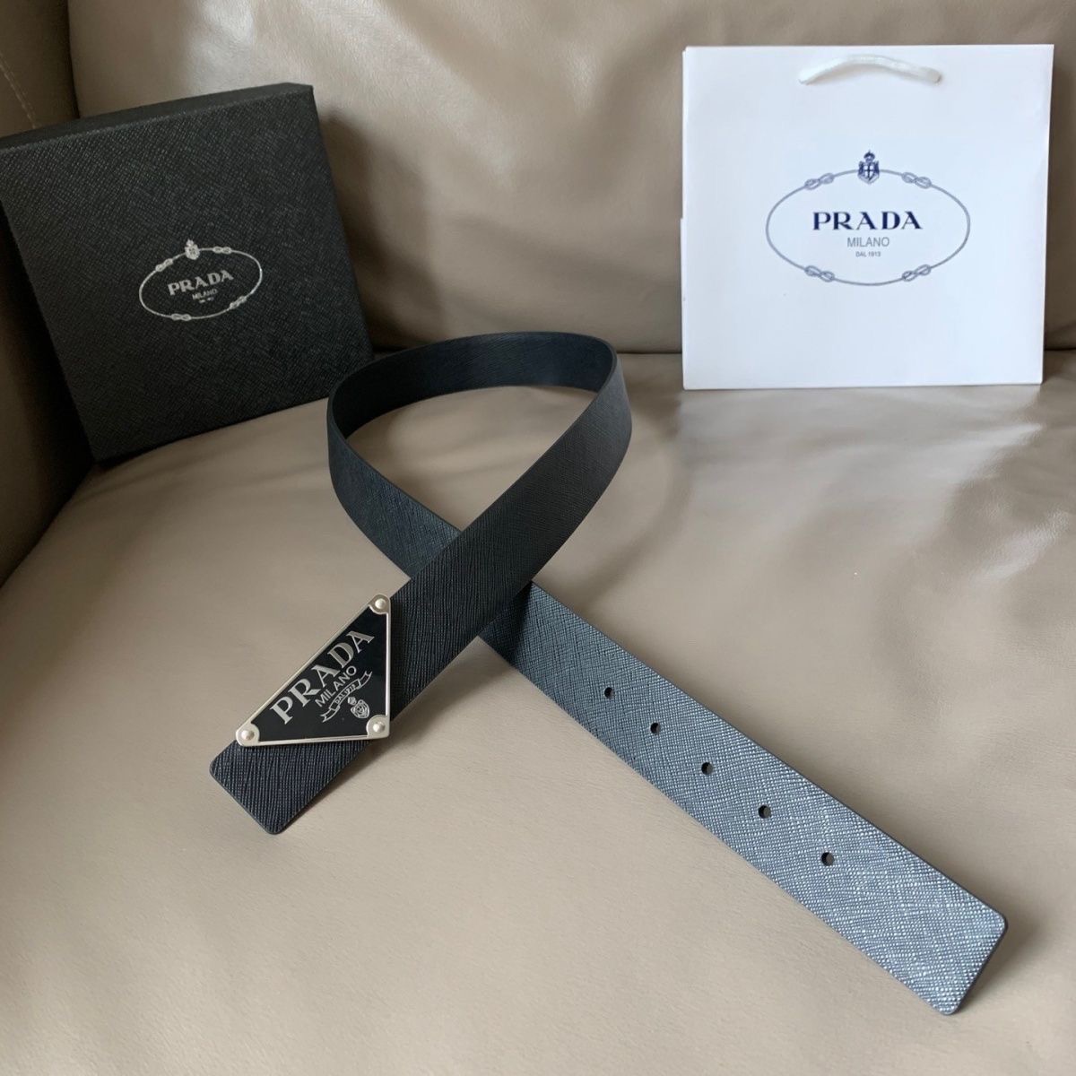Prada classic triangle-buckled cowhide belt