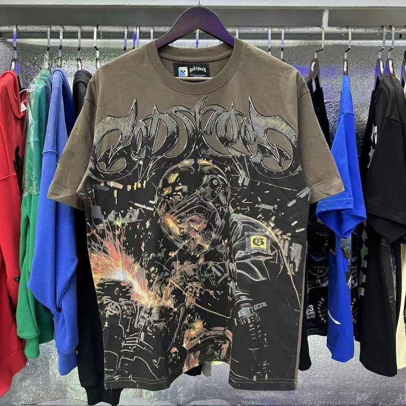 Godspeed Welding Motorcycle Mechanical Style Print Short Sleeve T-Shirt