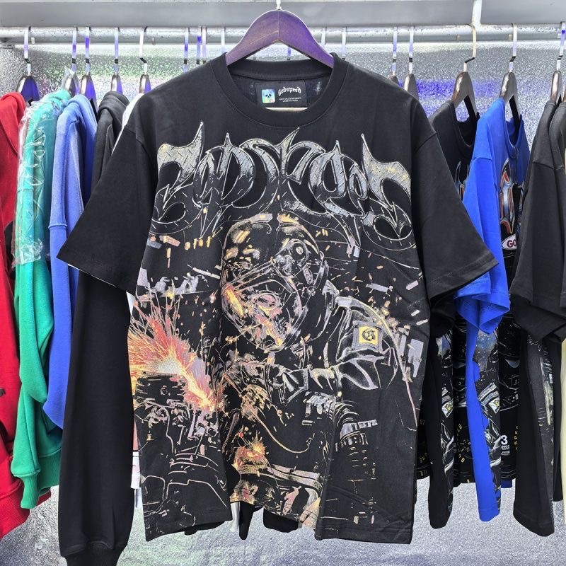 Godspeed Welding Motorcycle Mechanical Style Print Short Sleeve T-Shirt