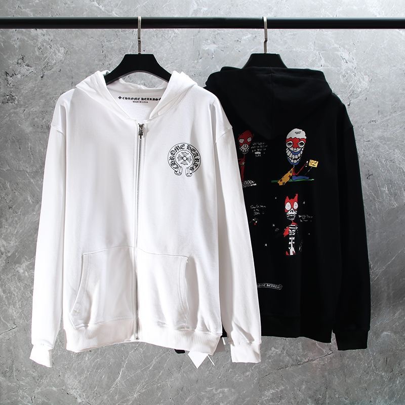 Chrome Heart Crossed-Strap Funny hoodie with Sword and Zipper Print