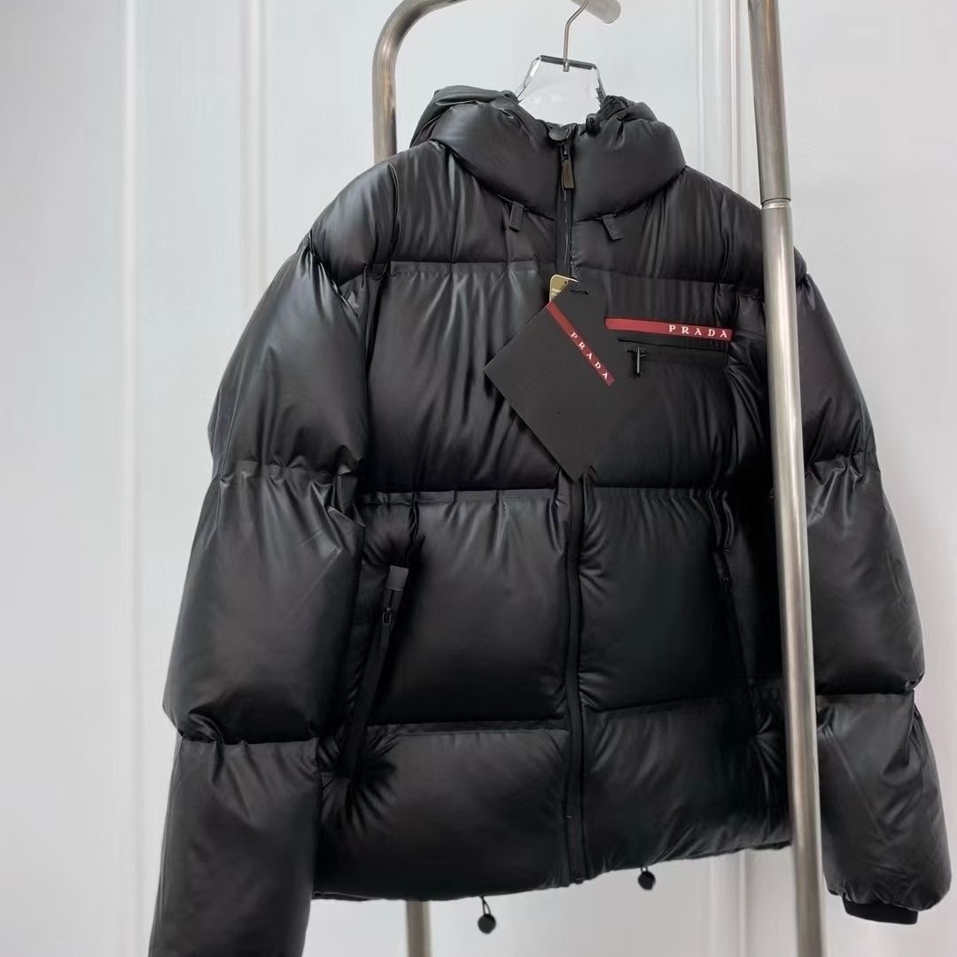 Prada hooded short down jacket black color