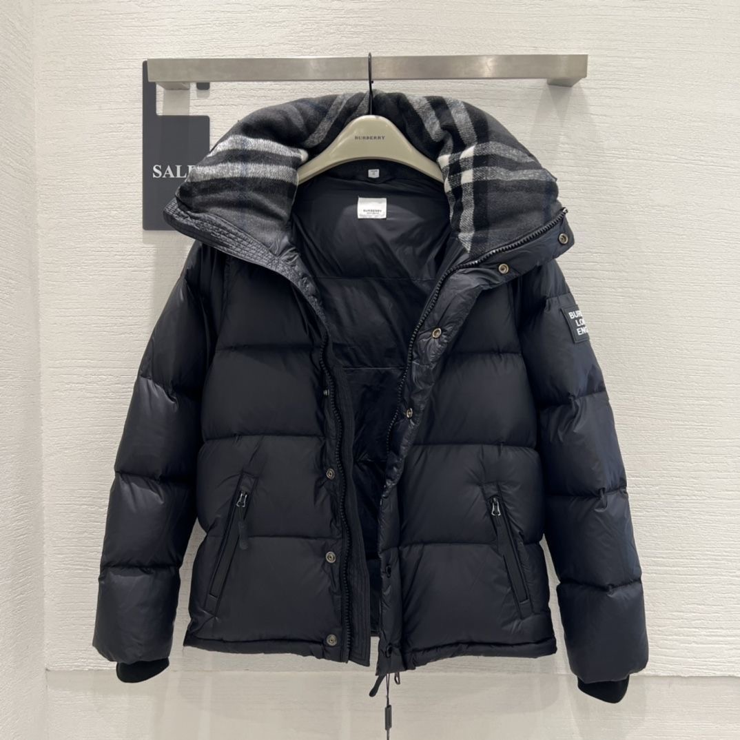 Burberry wool check plaid down jacket