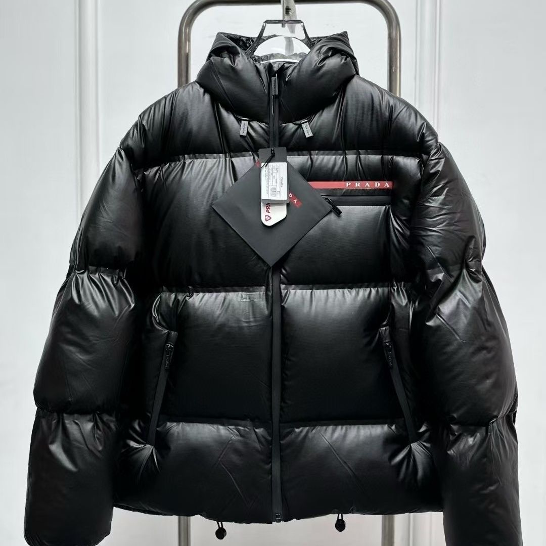 Prada hooded short down jacket black color