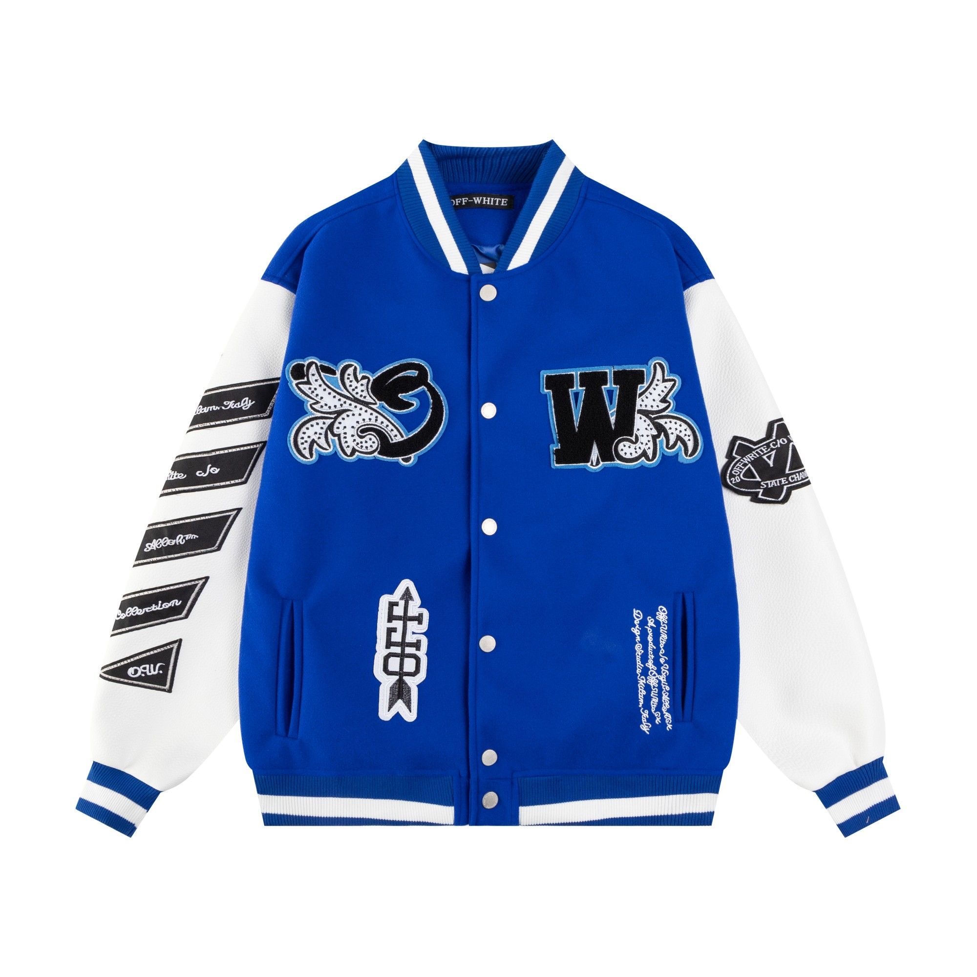 Off-white embroidered blue baseball jersey