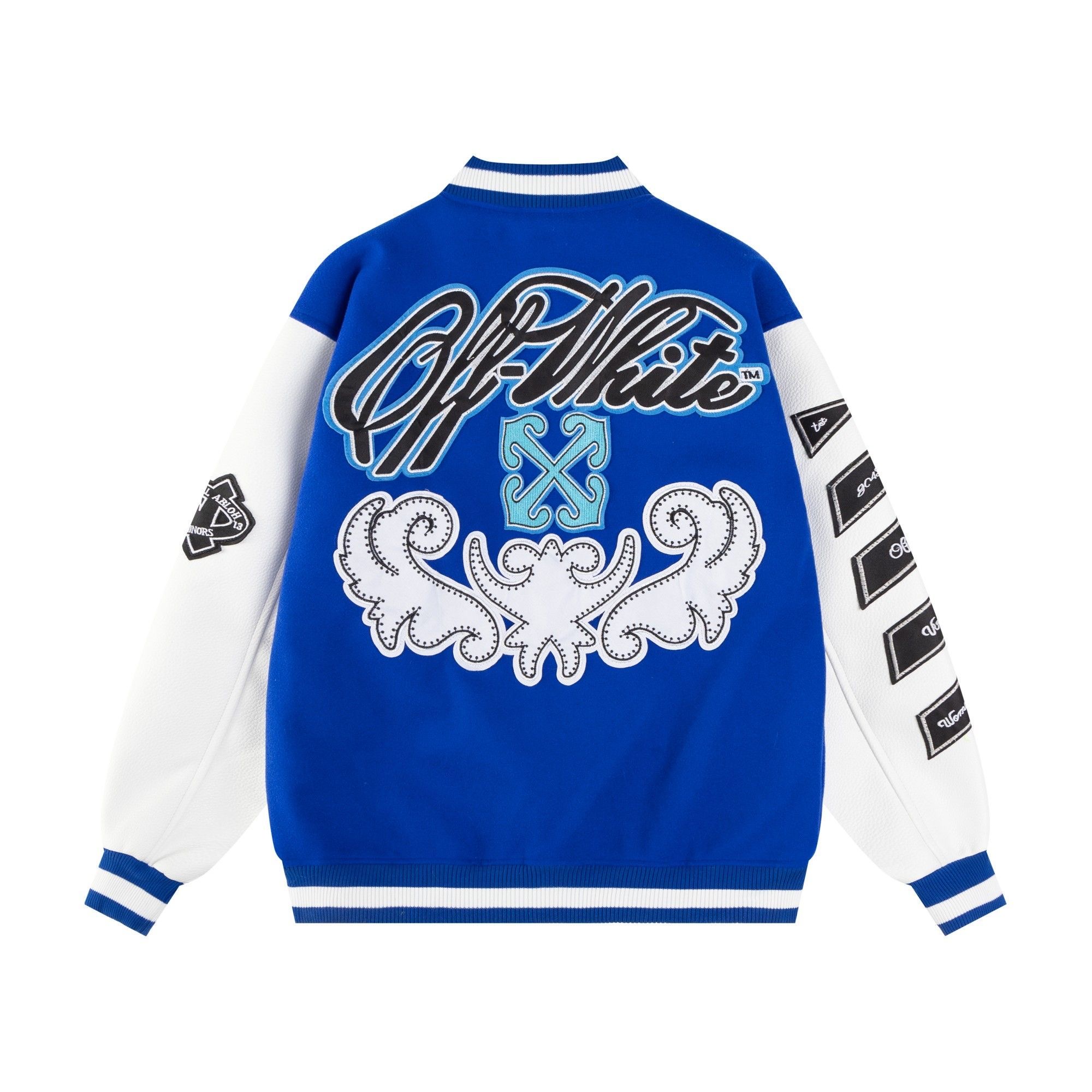 Off-white embroidered blue baseball jersey