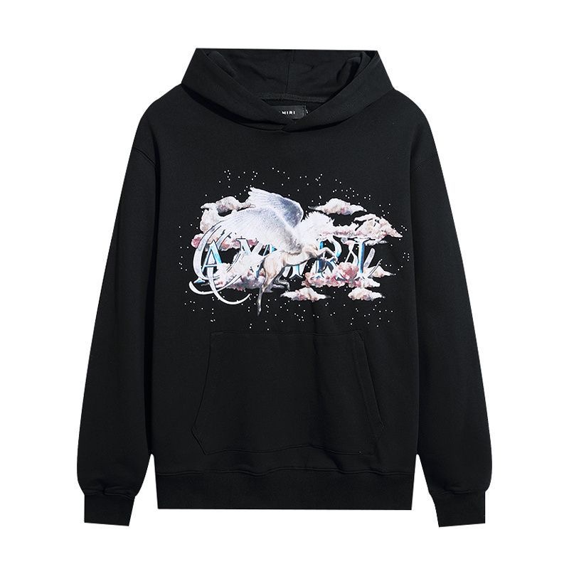 AMIRI White Sky Horse Print Pure Cotton Hooded Sweatshirt