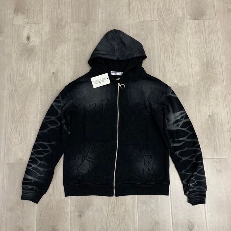 Vale embroidered letter logo washed-out distressed hoodie shirt