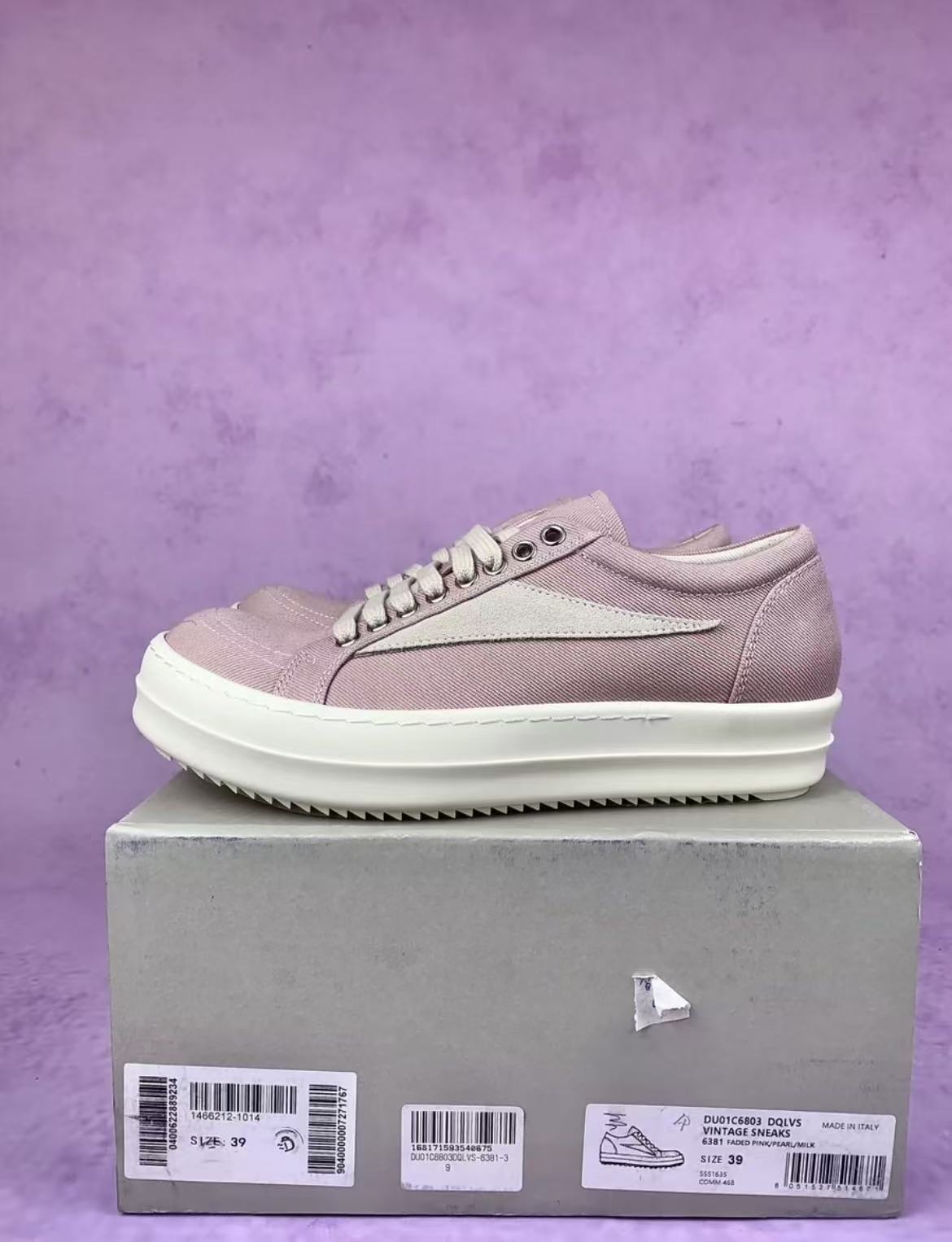 Rick Owens Light Pink Low-Top Canvas Shoes