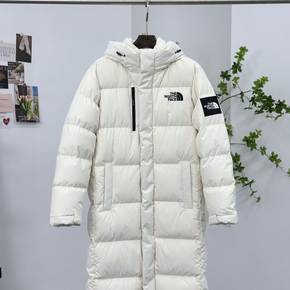 Thenorthface Long-Sleeved Knee-Length White Down Thick Insulated Down Jacket