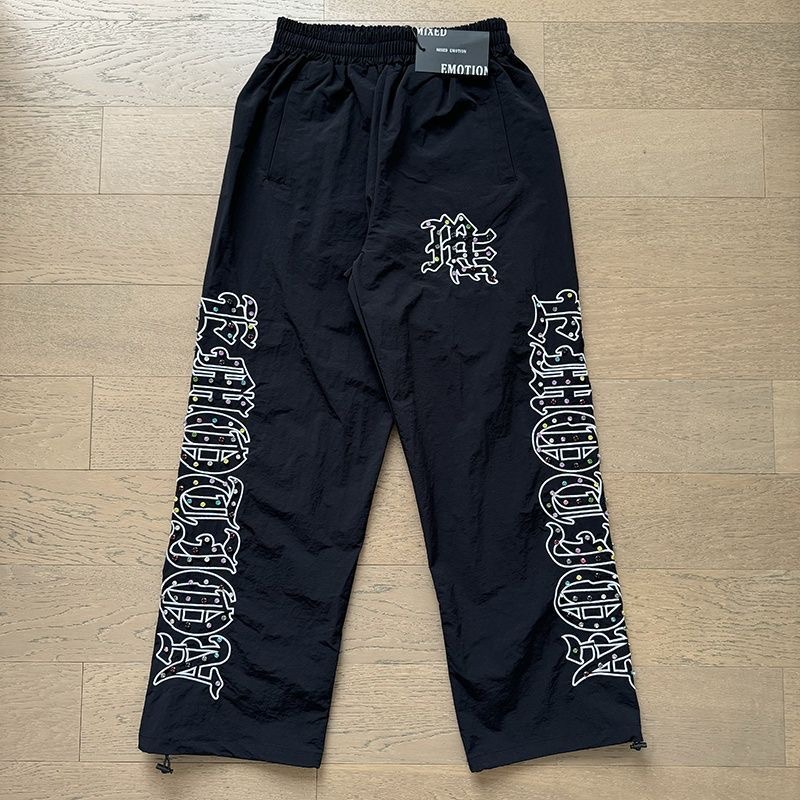 Mixed Emotion - Trendy Urban Embroidered Diamond Letter Style Jacket and Pants Set with Long-Sleeved Trousers